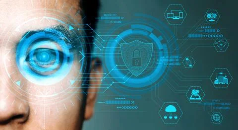 Future security data by biometrics eye scanning. uds Stock Photos