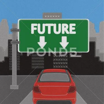 Future sign concept with stitch style on fabric background Stock Illustration