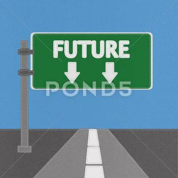 Future sign concept with stitch style on fabric background Stock Illustration
