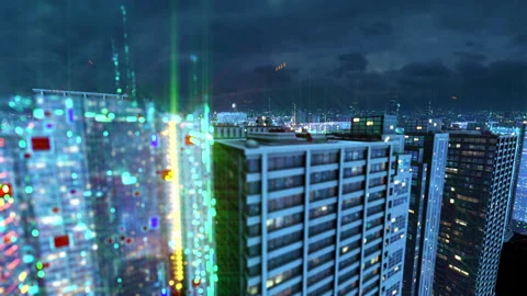 Future smart city cyber space buildings landscape animation Stock Footage 150144894