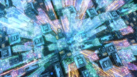 Future smart city cyber space buildings landscape animation Stock Footage 150144926