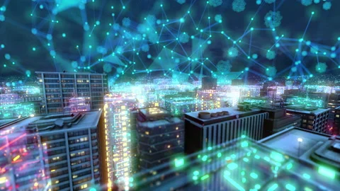 Future smart city cyber space buildings landscape animation Stock Footage 150145698