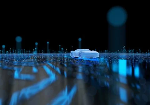 Future smart technology electric car digital and electronic circuits Stock Illustration