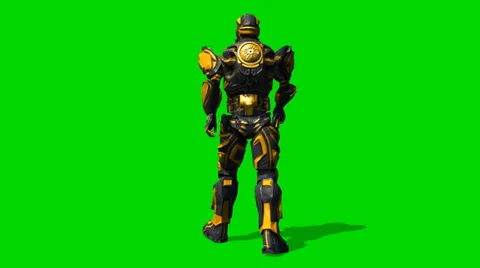 Future Soldier - Space Trooper walk - seperated on green screen Stock Footage 34785311