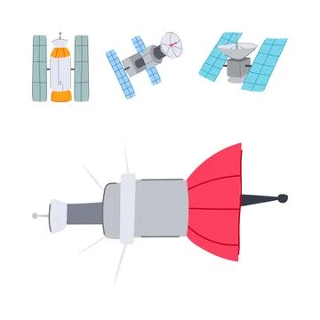 Future space exploration communication technology satellites set Stock Illustration