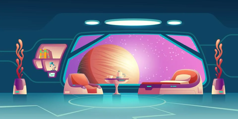 Future space explorer room interior cartoon イラスト素材