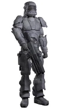 Future Space Marine in Urban Combat Armour Stock Illustration