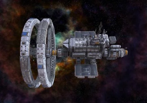Future space station in deep space 3d illustration Stock Illustration