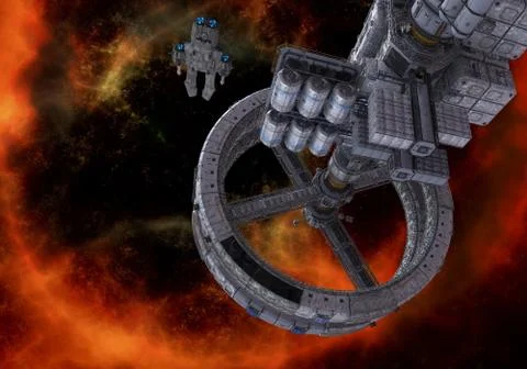 Future space station in deep space 3d illustration Illustrazione stock