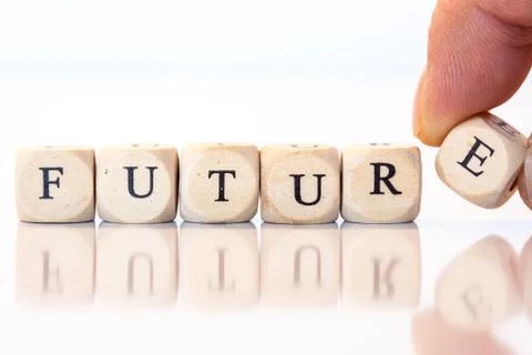 Future, spelled with dice letters Stock Photos