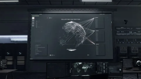 Future surveillance tech identifies the coordinates of the target sim card 스톡 동영상 304696870