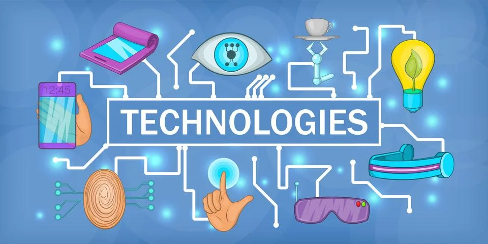 Future tech banner horizontal, cartoon style Stock Illustration