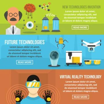 Future tech banner horizontal set, flat style Illustrazione stock
