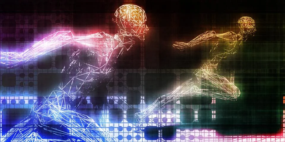 Future Tech Competition Between Advanced Intelligence Systems Stock Illustration