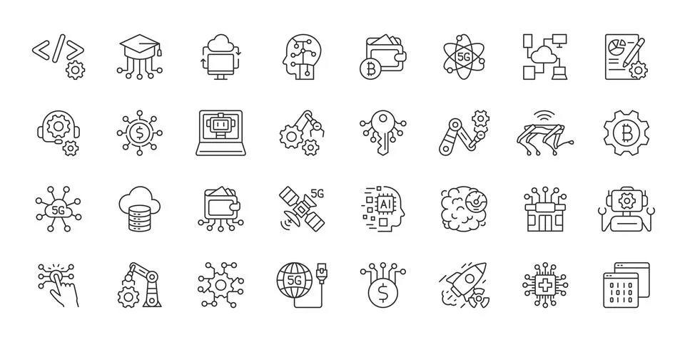 Future Tech, icons in line design. Future, technology, tech, innovation Stock Illustration