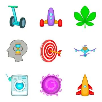 Future tech icons set, cartoon style Stock Illustration