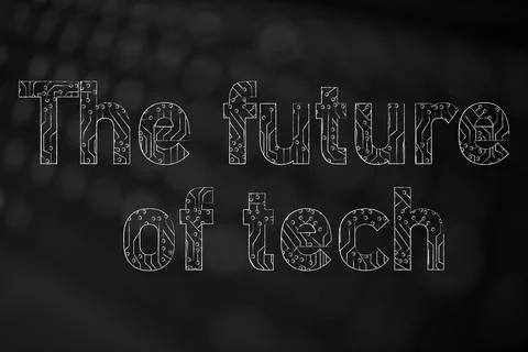 The future of tech text with digital microchip circuit pattern, artificial .. Stock Illustration