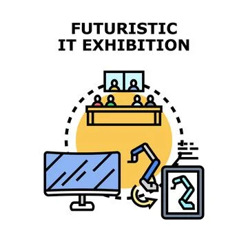 Future technologies exhibition presenting digital innovation concepts 스톡 일러스트