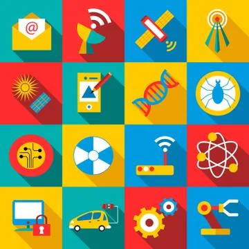 Future technologies icons set, flat style Stock Illustration