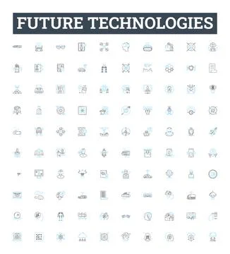 Future technologies vector line icons set. AI, Robotics, BigData, Blockchain Stock Illustration