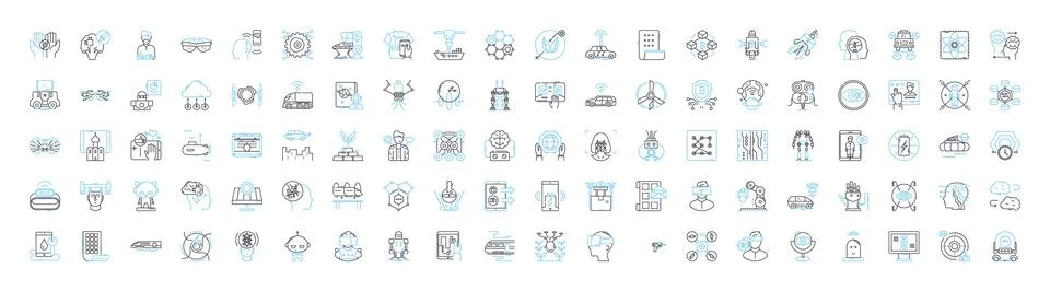 Future technologies vector line icons set. AI, Robotics, BigData, Blockchain Stock Illustration