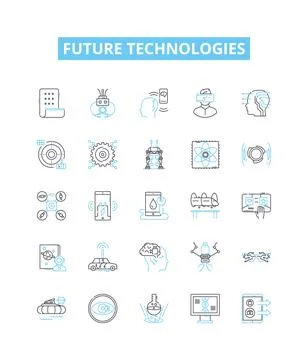 Future technologies vector line icons set. AI, Robotics, BigData, Blockchain Stock Illustration