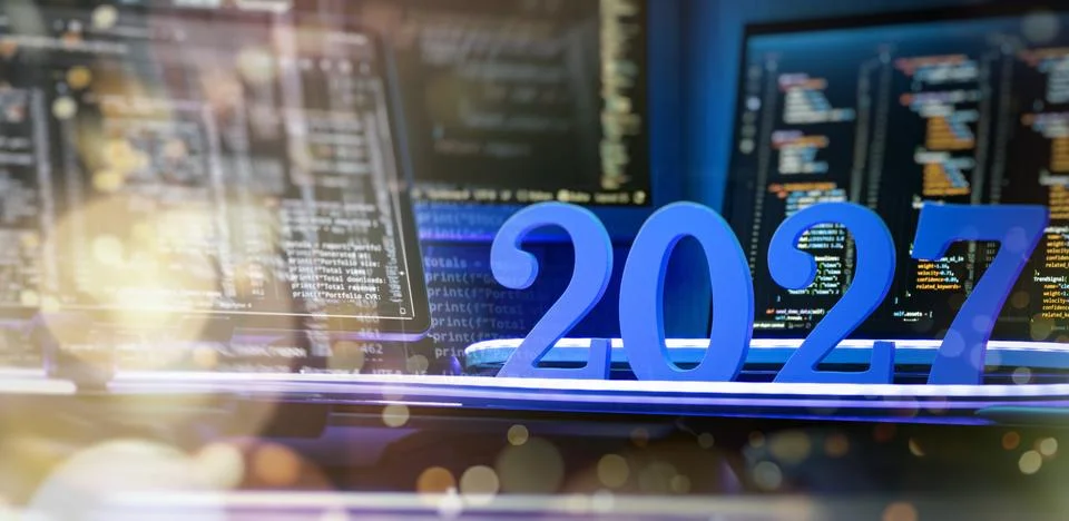 Future Technology 2027 With Computer Programming, Software Engineering and Di Stock Photos