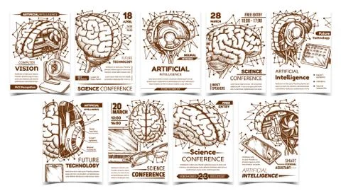 Future Technology Advertising Posters Set Vector Stock Illustration