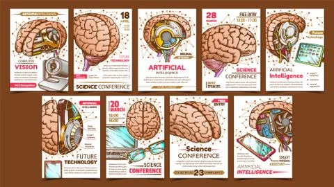 Future Technology Advertising Posters Set Vector Stock Illustration