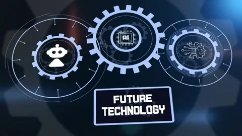 Future Technology with AI, Robotics and Glowing Gears Stock Footage 325790906
