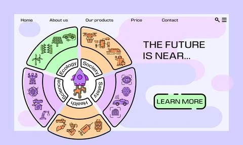 Future technology background. Website interface template. Robot car and eco d Stock Illustration