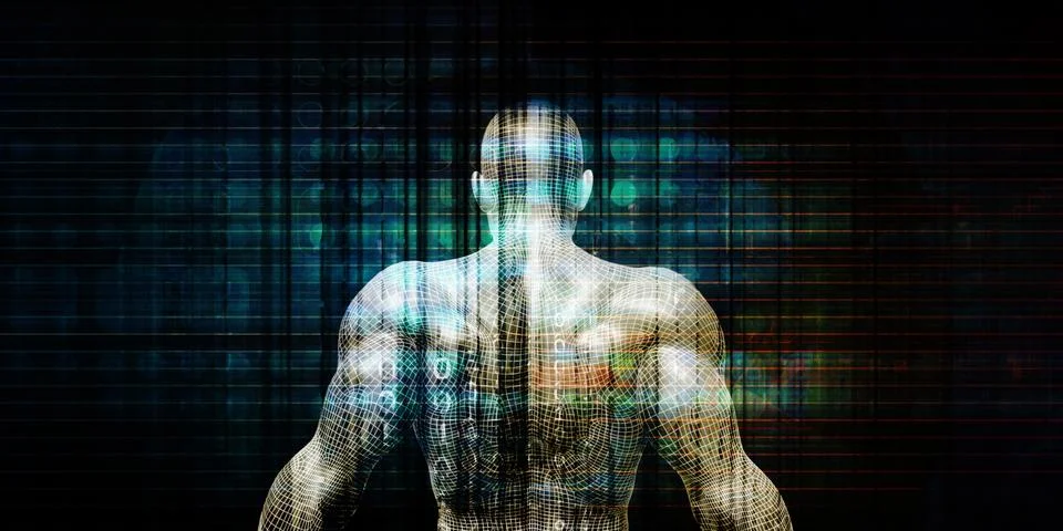 Future Technology Concept With Human Form Blueprint Stock Illustration