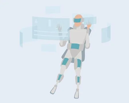 Future technology concept. Man working on computer in virtual reality glasses Stock Illustration