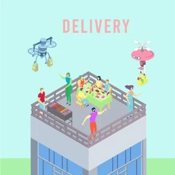 Future technology delivery service, online express mail supply 3d isometric イラスト素材