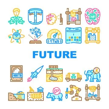 Future technology digital data icons set vector Stock Illustration