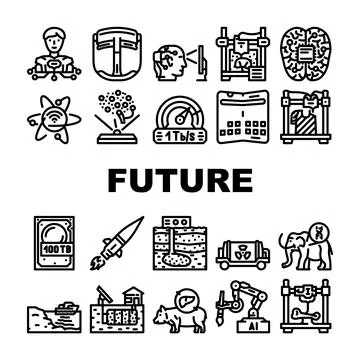 Future technology digital data icons set vector Illustrazione stock