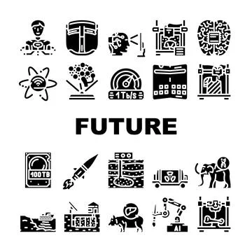 Future technology digital data icons set vector Illustrazione stock