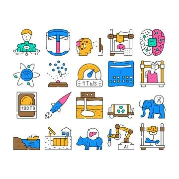 Future technology digital data icons set vector イラスト素材