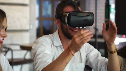 Future Technology Experts Testing Augmented Reality Headset Developer Stock Footage 93374604
