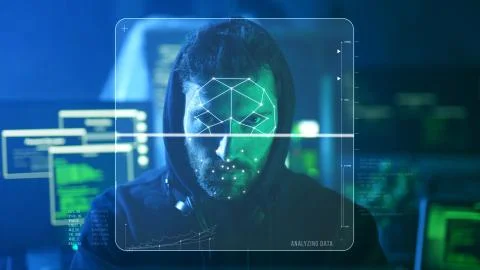 Future Technology. Face ID. Biometric Male Portrait Scanning. 3D Scanned Face of Stock Photos