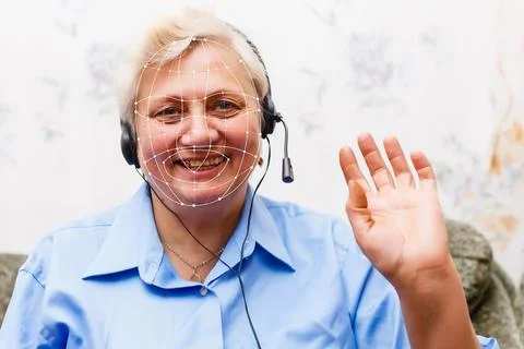 Future technology face virtual detection points Stock Photos