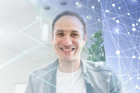 Future technology face virtual detection points 스톡 사진