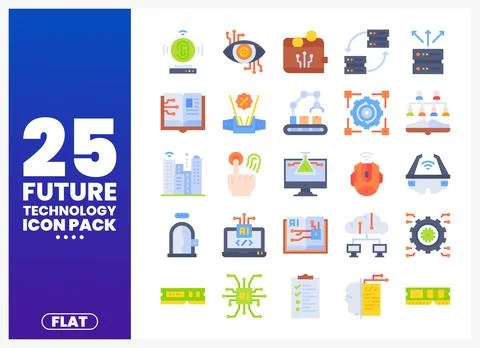 Future Technology Flat Icons Collection 库存插图