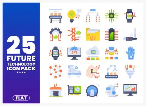Future technology flat icons collection on white background. digital infogr.. Stockillustratie