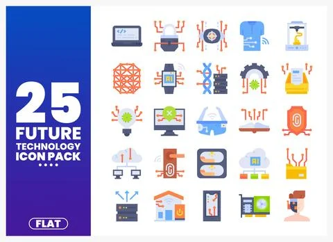 Future technology flat icons displayed on a white background. graphic design. Stock Illustration