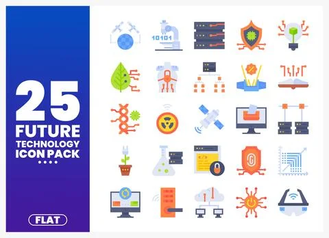 Future technology flat icons showcasing digital innovation concepts 库存插图