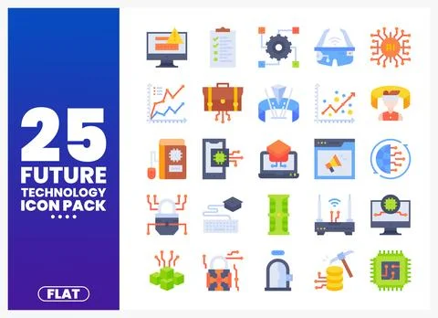 Future Technology Flat Icons on White Background Stockillustratie