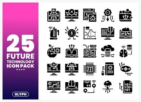 Future technology glyph icon pack on a white background 库存插图