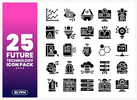 Future technology glyph icon pack with diverse digital icons Stock Illustration