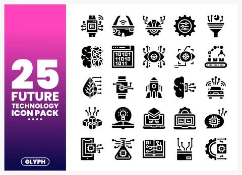 Future technology glyph icons on a gradient background Illustrazione stock